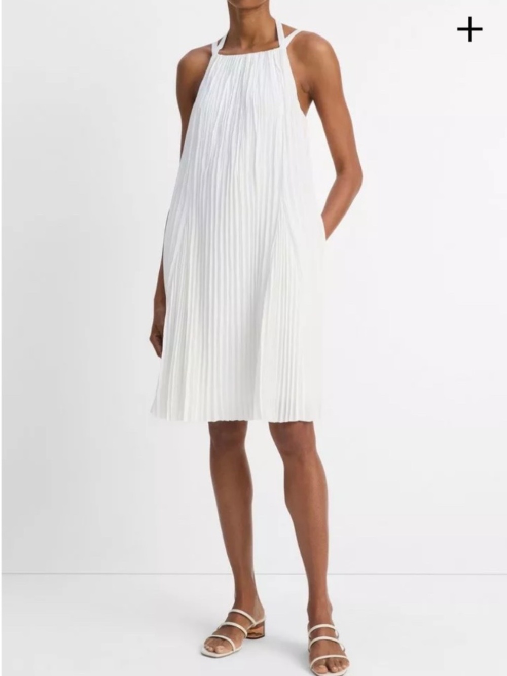 Vince Pintuck Pleated A-Line Dress Off White SZ L